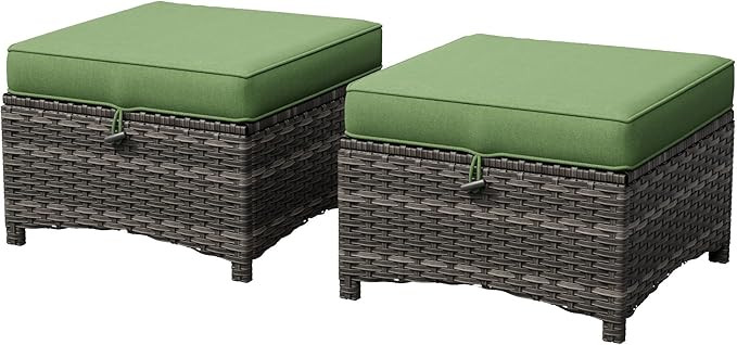 Patio Ottomans Set of 2, 22"x 22"x 18" Outdoor Wicker Footstool with Cushion, Green, for Garden, ... | Amazon (US)