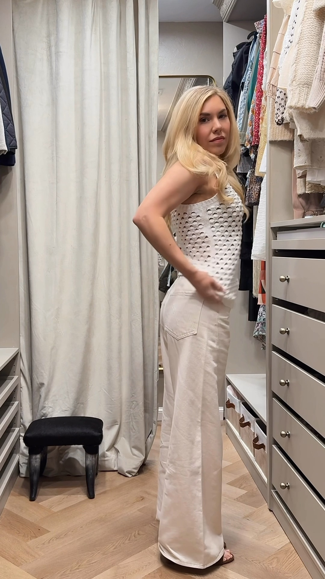 Love the shape of these twist jeans. 
I sized down (there’s no stretch) I’m in 26 instead of my usual 25
Green necklace selling out!!


#LTKgrwm #LTKdayinmylife #LTKootd