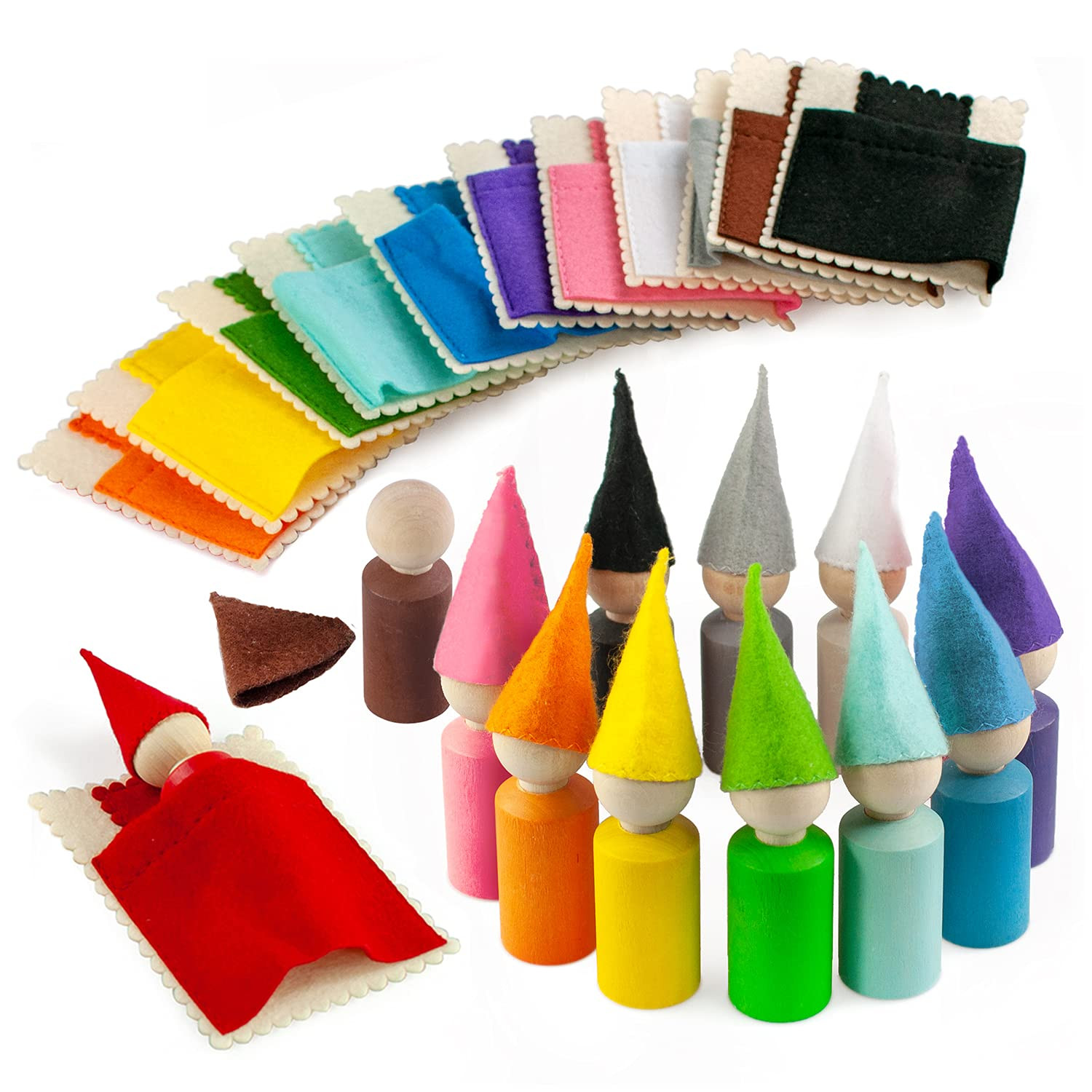 Ulanik Peg Dolls with Hats and Beds Toddler Montessori Toys for 3 Year Old + Wooden Waldorf Dolls... | Amazon (US)