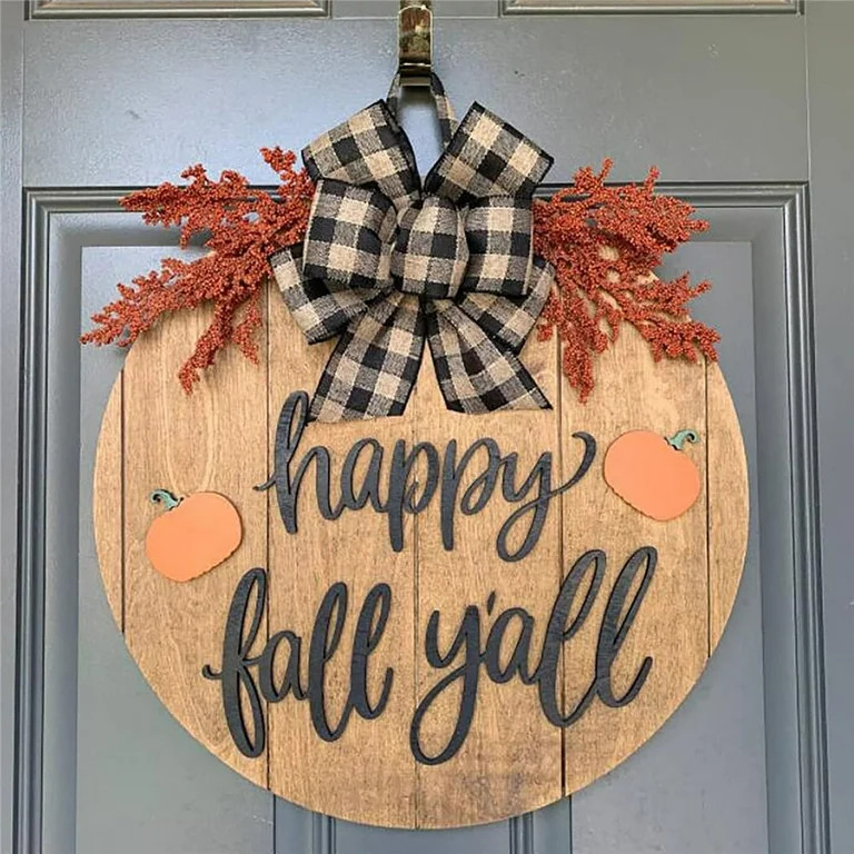Hello Fall Sign, Hello Door Sign, Happy Fall Y'all Decor Sign Front Door, Round Wood Hanging Sign... | Walmart (US)