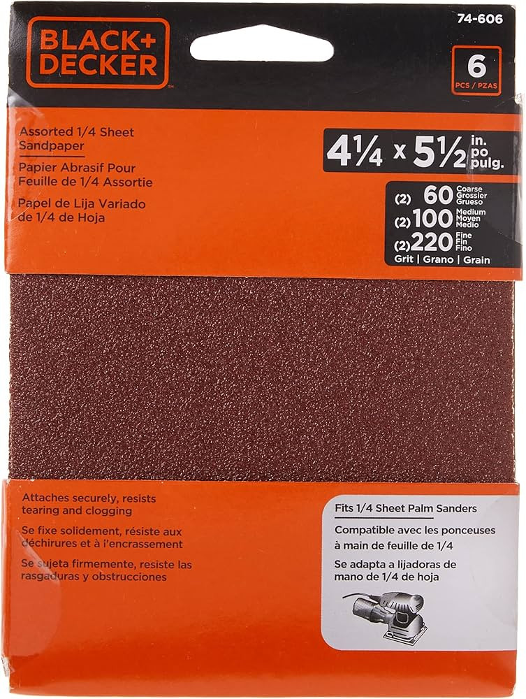 BLACK+DECKER Sandpaper Assortment, 1/4-Inch Sheet, 6-Pack (74-606) | Amazon (US)