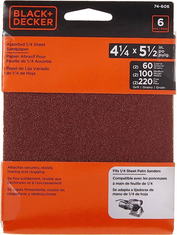 BLACK+DECKER Sandpaper Assortment, 1/4-Inch Sheet, 6-Pack (74-606) | Amazon (US)