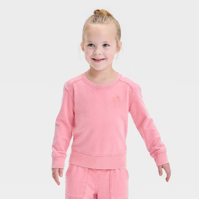 Toddler Girls' French Terry Sweatshirt - Cat & Jack™ Pink 18M: Botanical Strawberry Pattern, Lo... | Target