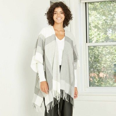 Women's Plaid Ruana Kimono Jacket - A New Day™ Gray | Target