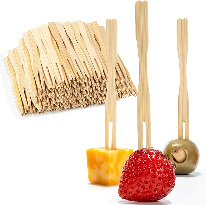 200 Bamboo Appetizer Forks, 3.5" Disposable Bamboo Fork for Charcuterie, Mini Forks for Appetizer... | Amazon (US)