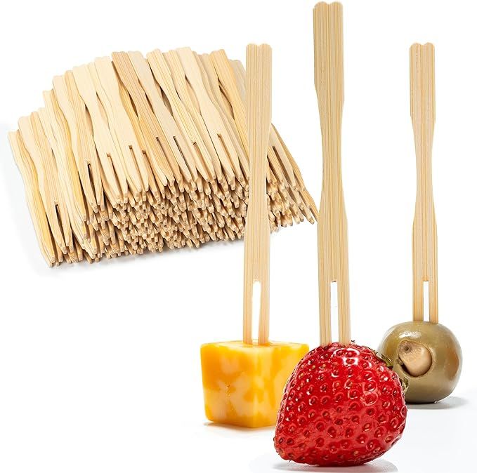 200 Bamboo Appetizer Forks, 3.5" Disposable Bamboo Fork for Charcuterie, Mini Forks for Appetizer... | Amazon (US)