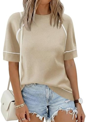 Saodimallsu Womens Short Sleeve Sweaters Crew Neck Lightweight Knit Tops | Casual, Summer Trendy,... | Amazon (US)
