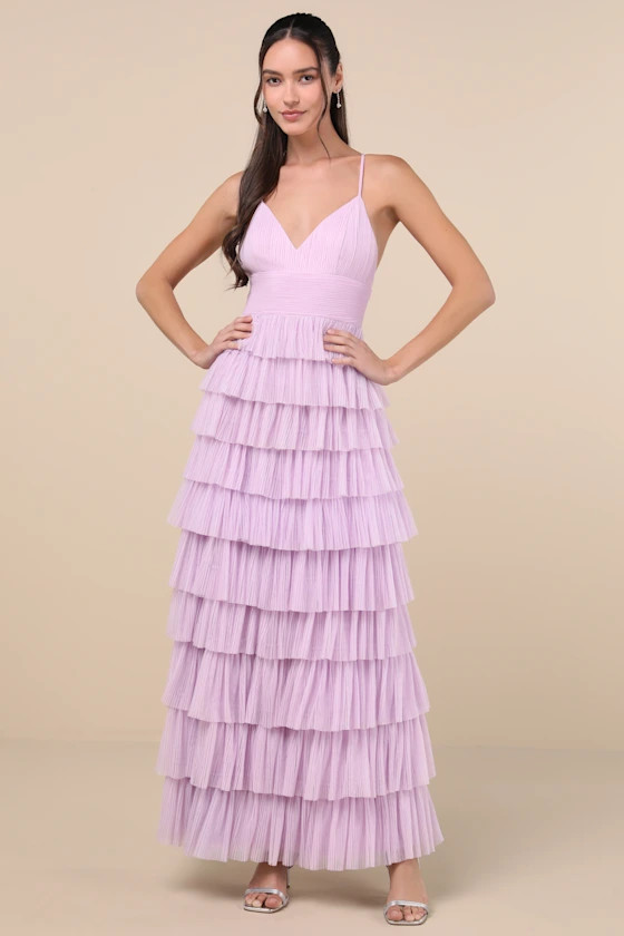 Radiant Event Lavender Mesh Tiered Ruffled Backless Maxi Dress | Lulus