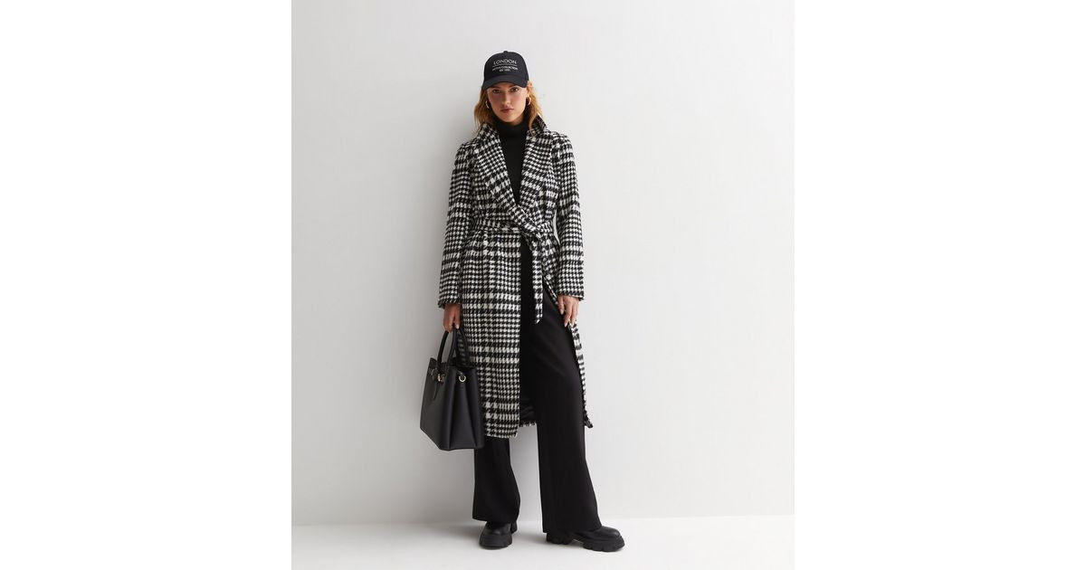 Black Check Longline Belted Coat | New Look | New Look (UK)