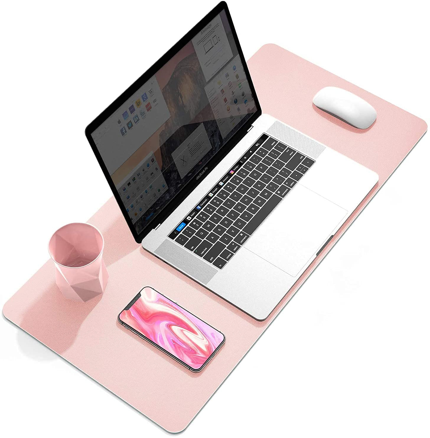 YSAGi Desk Pad, Desk Mat, 23.6" x 13.7" Ultra Thin Waterproof PU Leather Desk Blotter, Laptop Leather Desk Pad Protector for Keyboard and Mouse, Dual-Sided Desk Writing Pad for Office and Home (Pink) | Amazon (US)