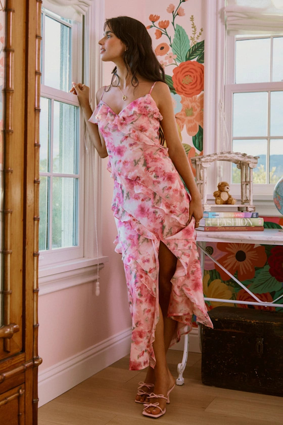 Dreamy Personality Pink Floral Maxi Dress Pink Baby Shower Dress Pink Dress Baby Shower Guest Dress | Lulus