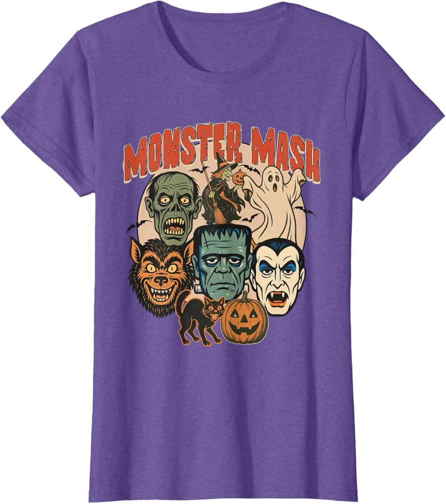 Retro Funny Monster Mash Ghost Witchy Vampire Halloween T-Shirt | Amazon (US)