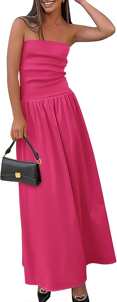 PRETTYGARDEN Women's 2025 Summer Strapless Maxi Dresses Patchwork Long Flowy Elegant Going Out Tu... | Amazon (US)