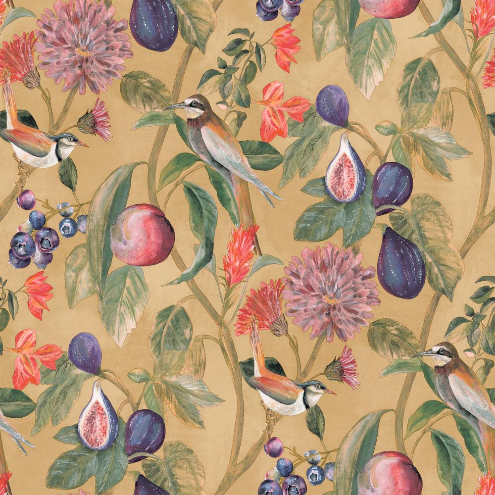 Walls Republic Ornate Nature Wallpaper Yellow Paper Strippable Roll (Covers 57 sq. ft.)-R6458 - T... | The Home Depot