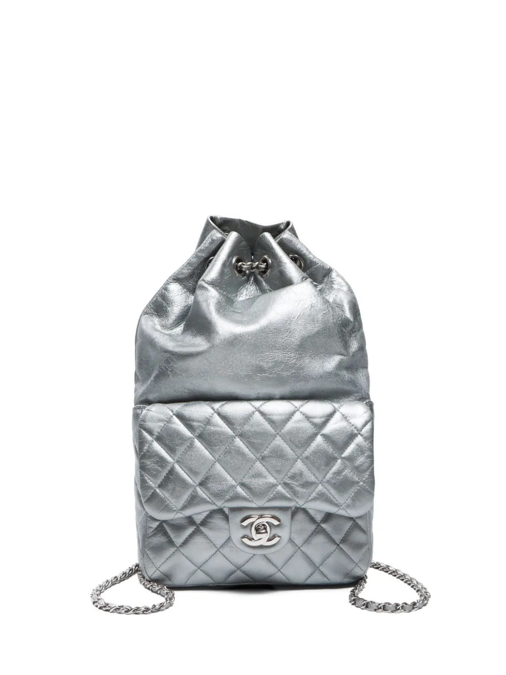 CHANEL Pre-Owned 2015 metallic leather backpack - Silver | Farfetch Global