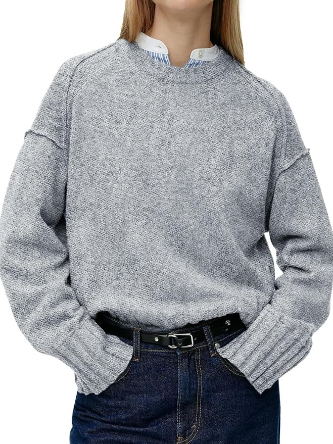 Saodimallsu Womens Crew Neck Sweaters Long Sleeve Oversized Lightweight Loose Soft Knit Fall Pull... | Amazon (US)