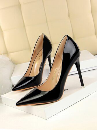 Women Point Toe Stiletto Heeled Court Pumps 7.2 Pump Patent Shoes | SHEIN