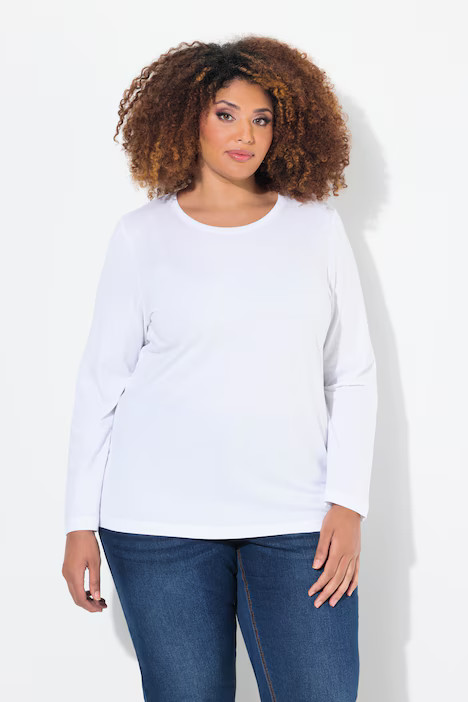 Basic Round Neck Long Sleeve Slim Fit Cotton Tee | Ulla Popken - US
