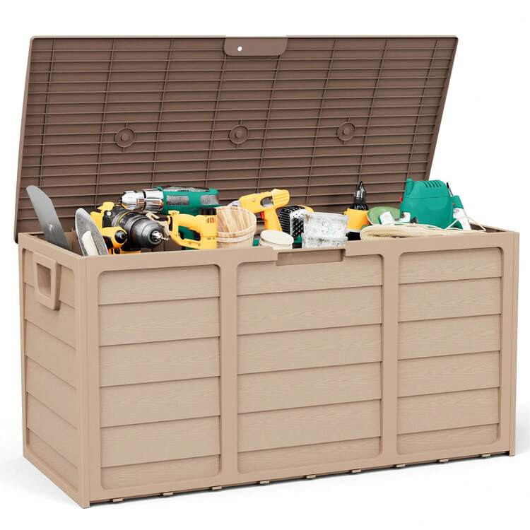 75 Gallon Outdoor Deck Box Storage, Brown Resin Deck Box, Waterproof Outdoor Indoor Storage Container For Patio, Garden, Pool Tools | SHEIN