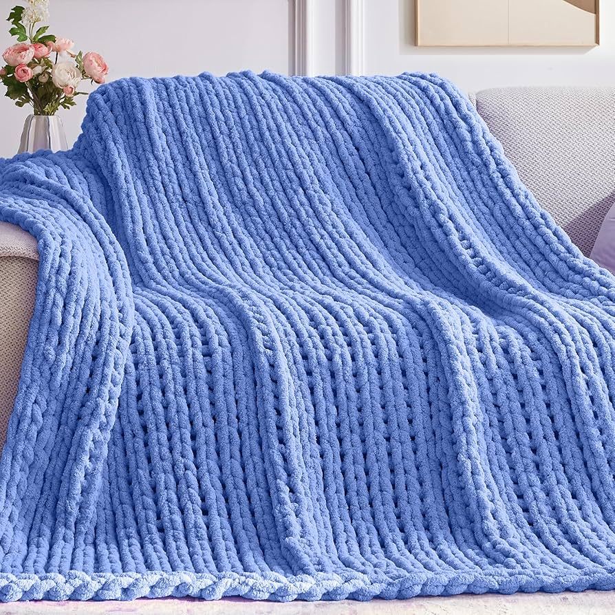 Chunky Knit Throw Blanket, 50''*60'' Knitted Throw Blankets for Bed Couch, Handmade Thick Light B... | Amazon (US)