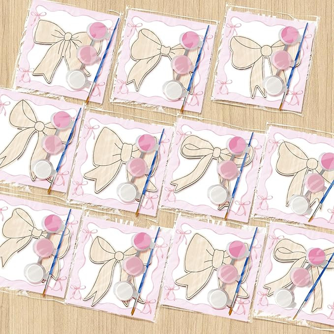 HABDJILTY 12 Pcs Pink Bow Party Favors Bow Wooden Crafts for Kids Coloring Wood Pink Bow Crafts, ... | Amazon (US)