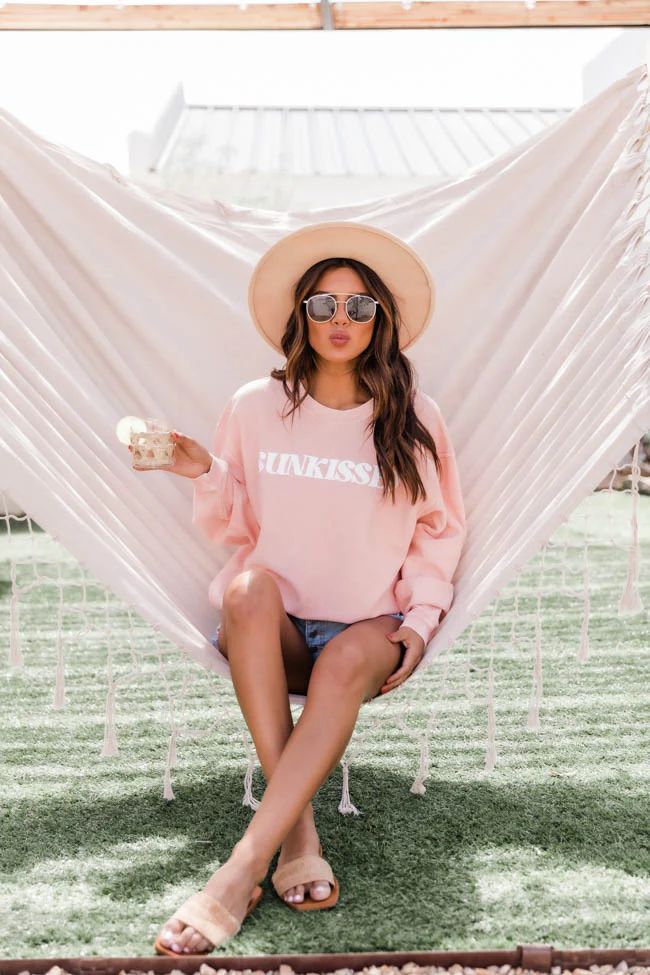 Sunkissed Pink Corded Graphic Sweatshirt | Pink Lily