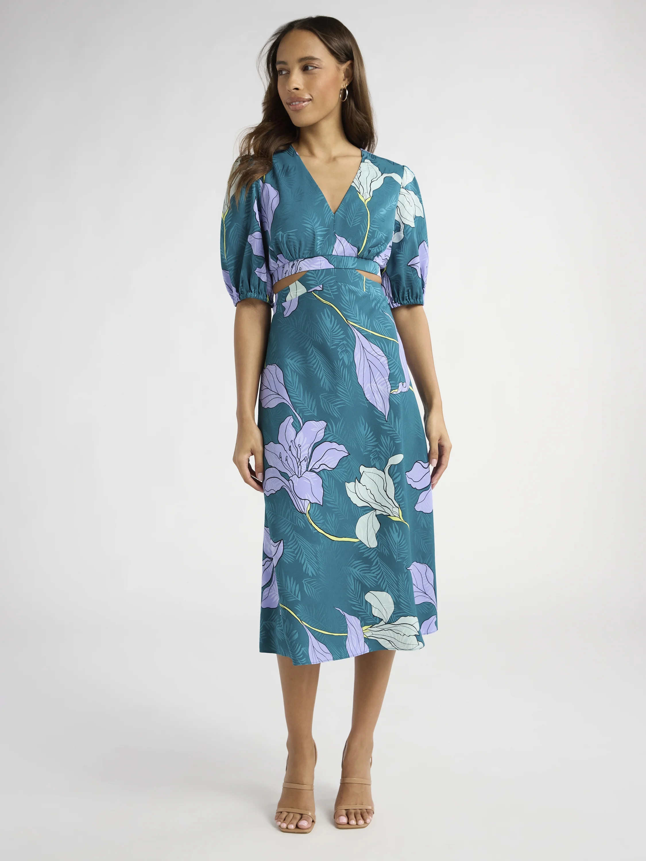 Sofia Jeans Women's and Women's Plus Satin Jacquard Dress, Mid Calf Length, Sizes XS-4X | Walmart (US)