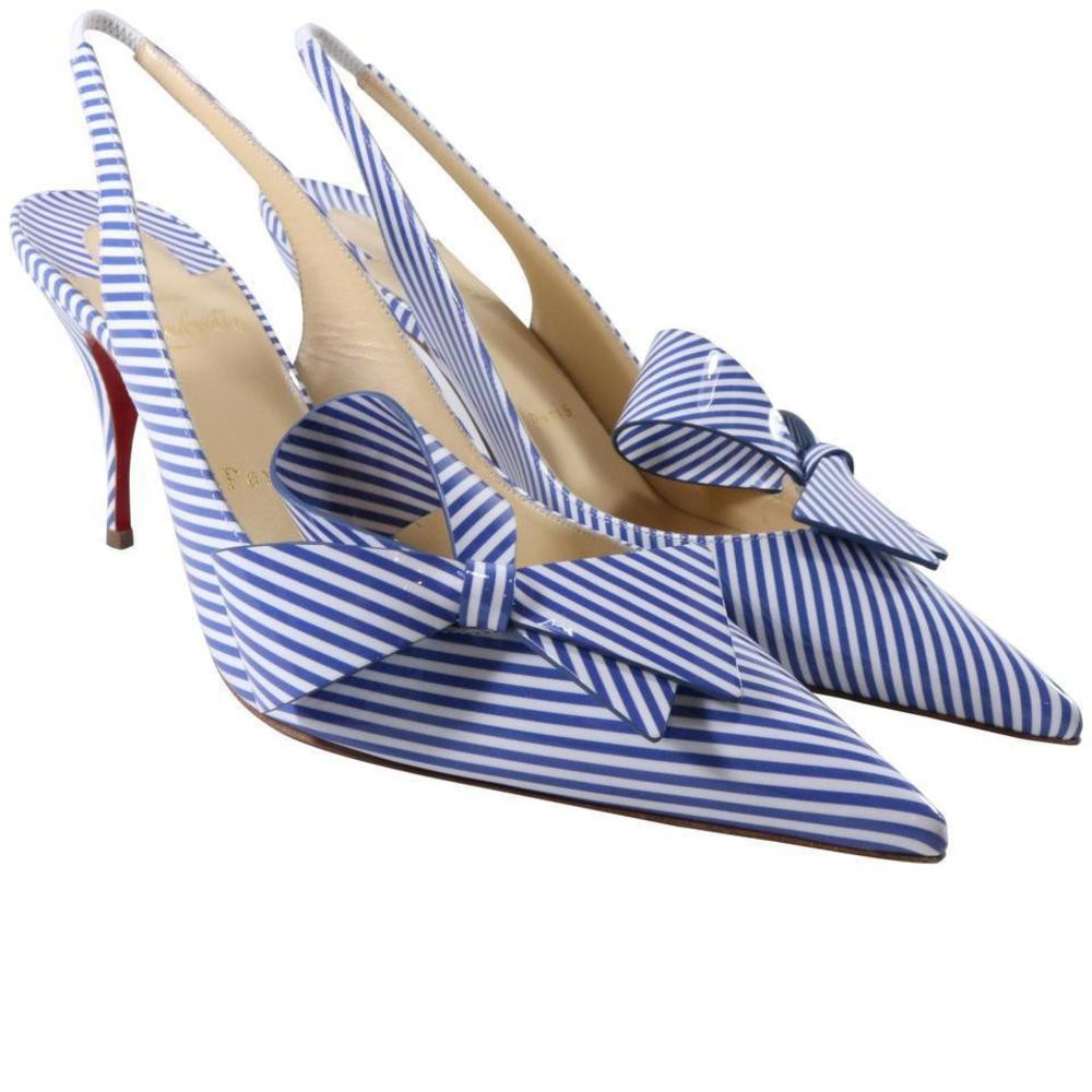 Clare Nodo 80mm Patent Stripes Bow Nautical Blue White slingback D349 | Poshmark