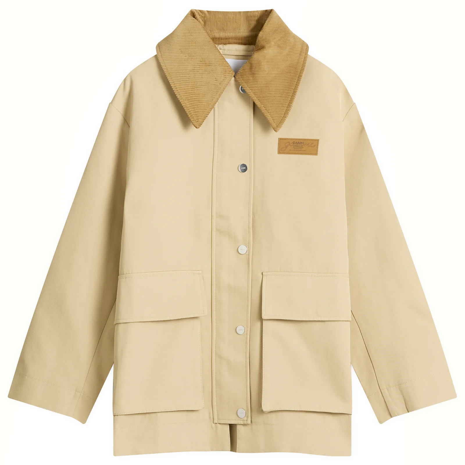 GANNI Women's Heavy Twill Midi Jacket Pale Khaki | END. Clothing