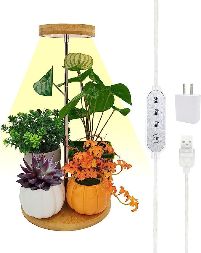 Plant Grow Light for Indoor Plant,Bamboo Mini LED Grow Light Garden,Height Adjustable,Automatic T... | Amazon (US)