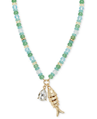 Gold-Tone Shaky Fish Mixed Bead Pendant Necklace, 32" + 3" extender | Macy's