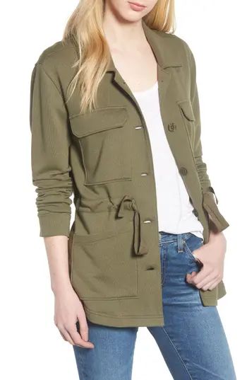 Petite Women's Caslon Knit Utility Jacket, Size XX-Small P - Green | Nordstrom