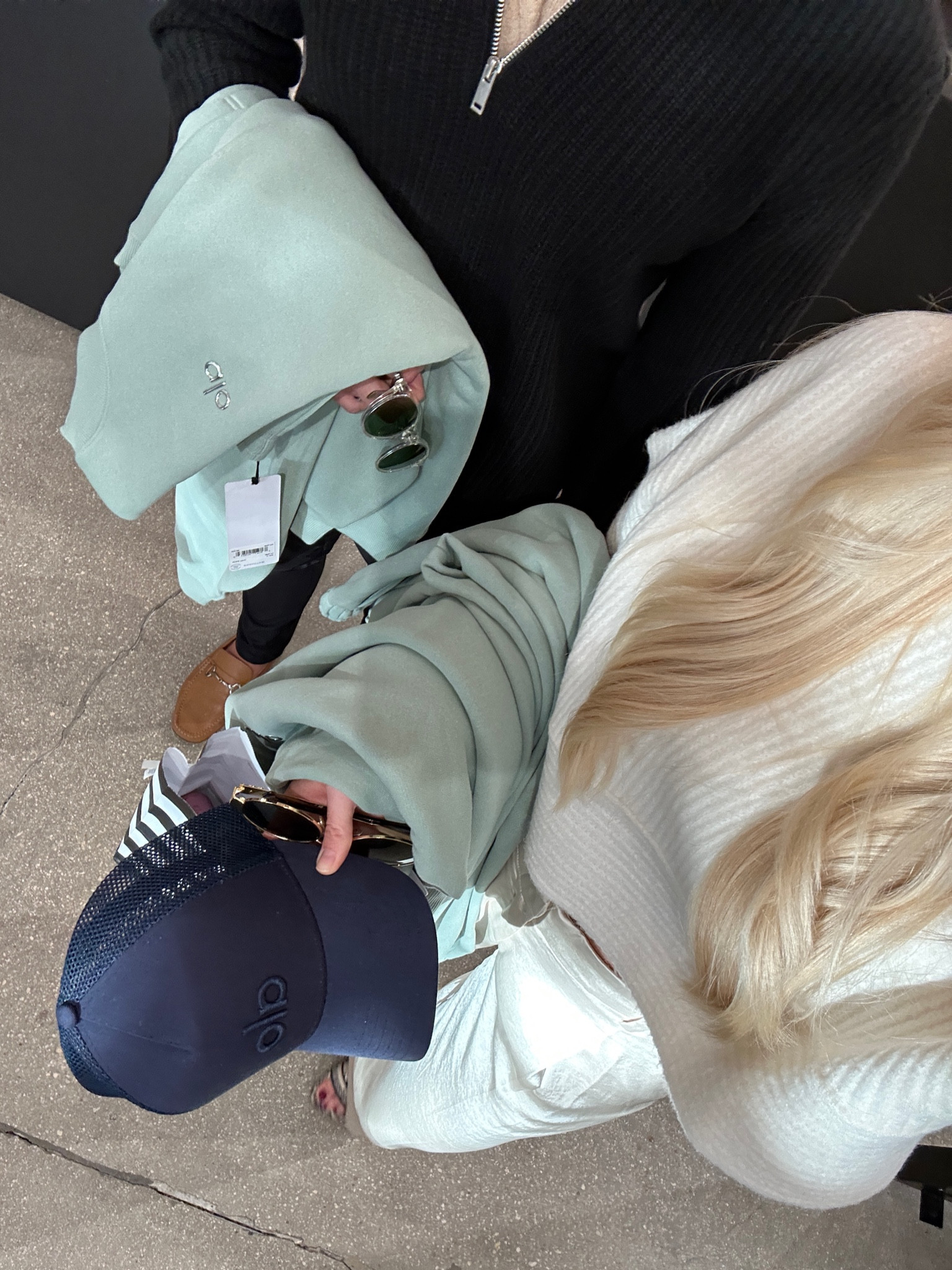 His & hers Alo sweat sets. Medium in sweatshirt (for both of us) I got a small in sweatpants 