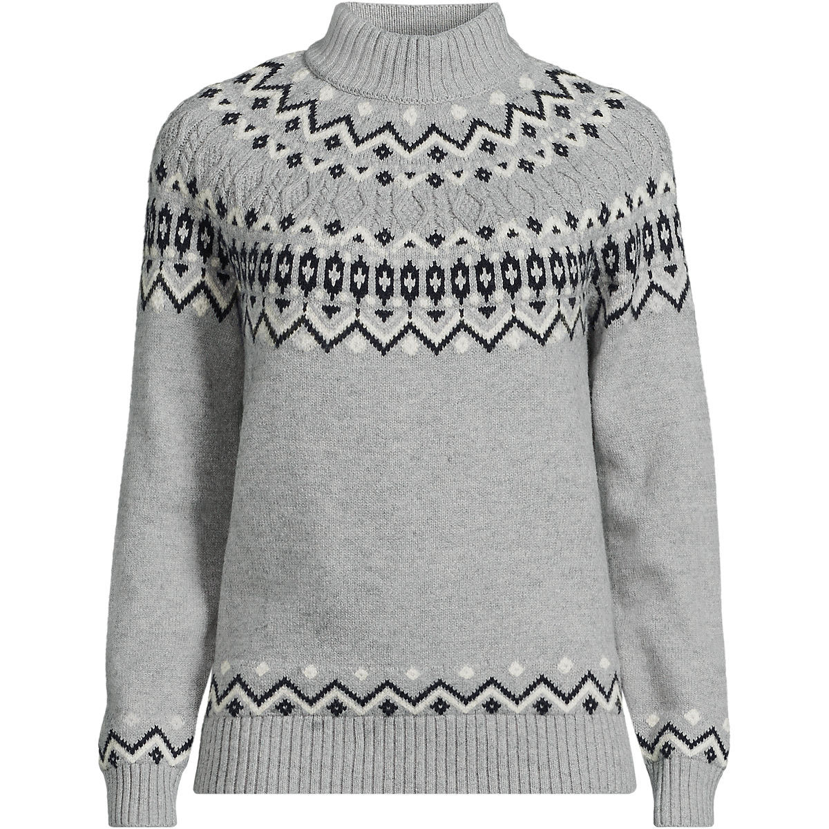 Women's Cozy Lofty Mock Neck Jacquard Cable Sweater | Lands' End (US)