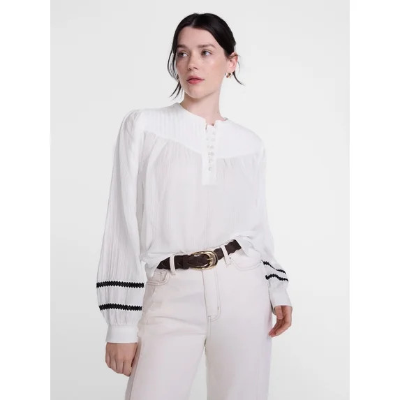Scenario Women's and Women's Plus Quilted Detail Long Sleeve Top, Sizes XS-4X | Walmart (US)
