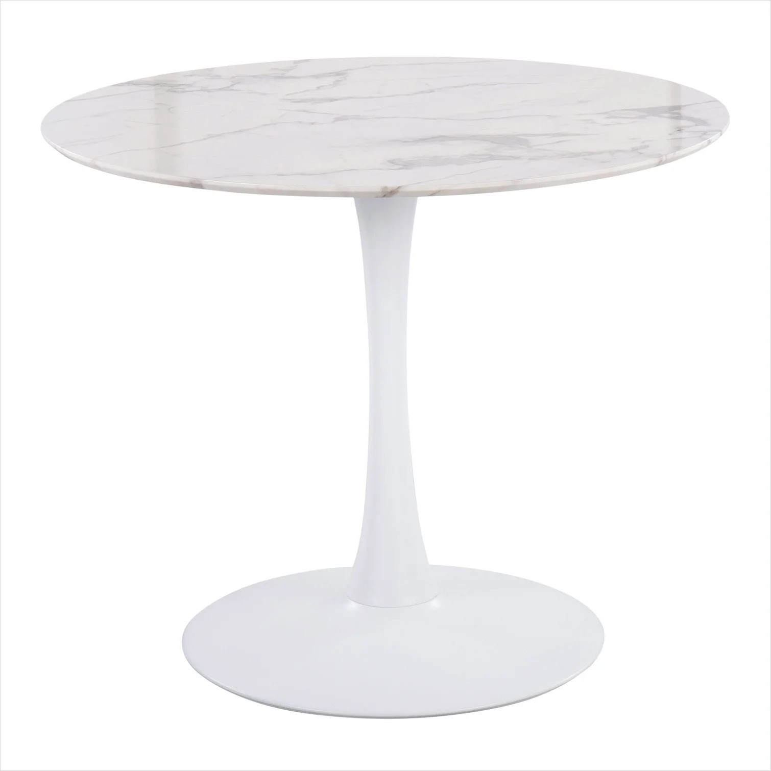 36-Inch Round 4-Seater Dining Table with White Marble Veneer Top and Steel Pedestal Base in Clean White | Wayfair North America