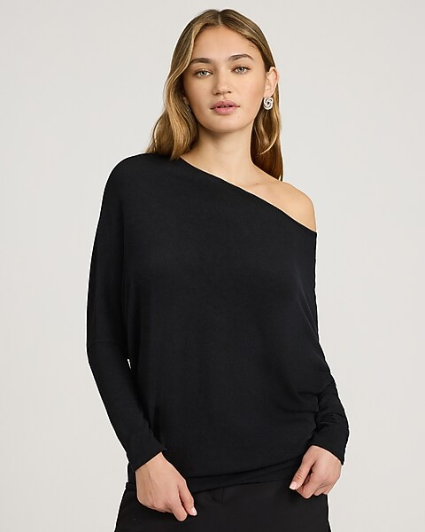 Relaxed Crepe Convertible Dolman Long Sleeve Sweater | Express