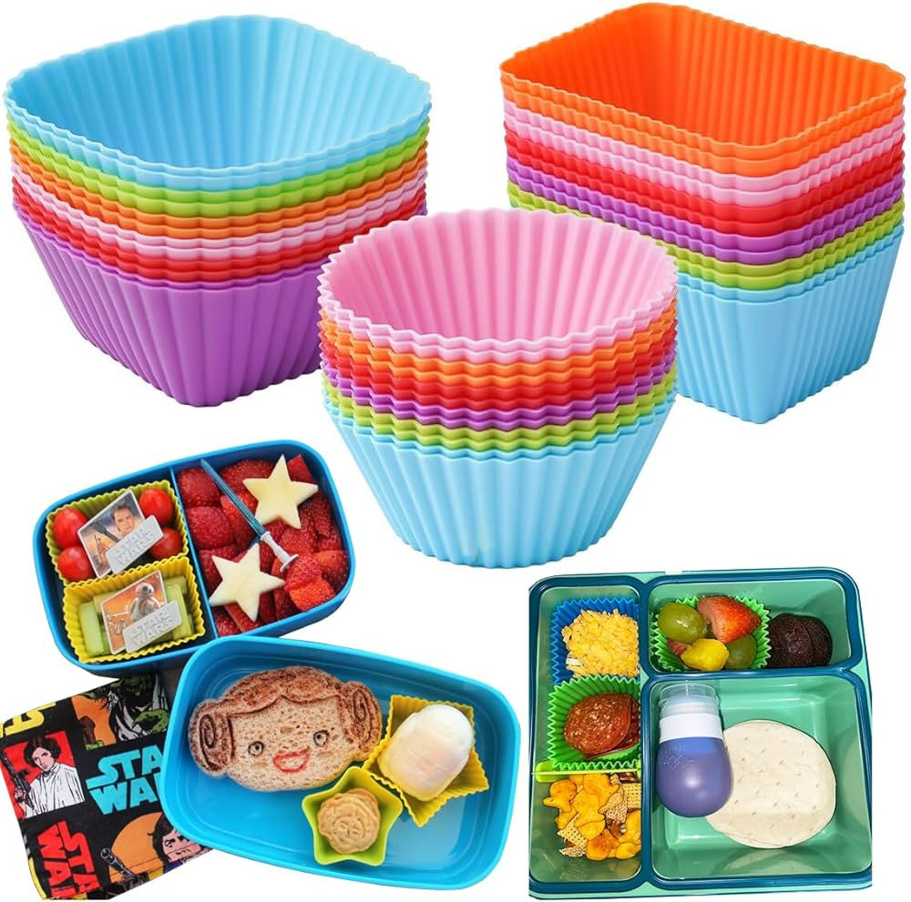 Silicone Bento Lunch Box Dividers 3 Shapes of Standard Round & Square & Rectangle - Reusable Sili... | Amazon (US)