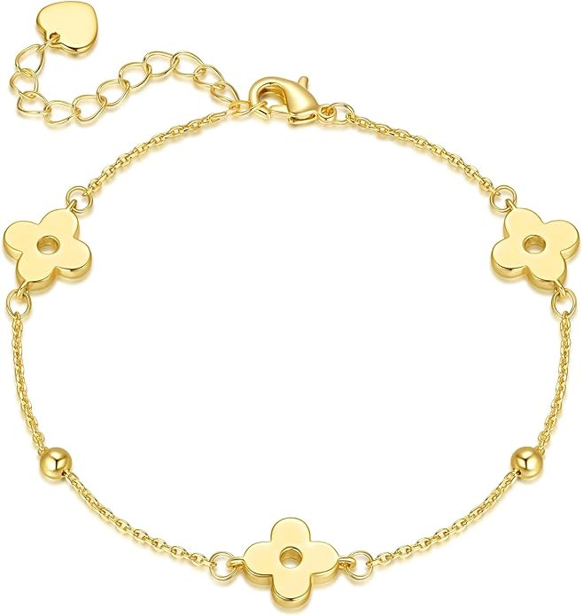 14K Gold Bracelets for Women Gold Bracelet for Womens | Womens Clover Bracelets for Women Lucky a... | Amazon (US)