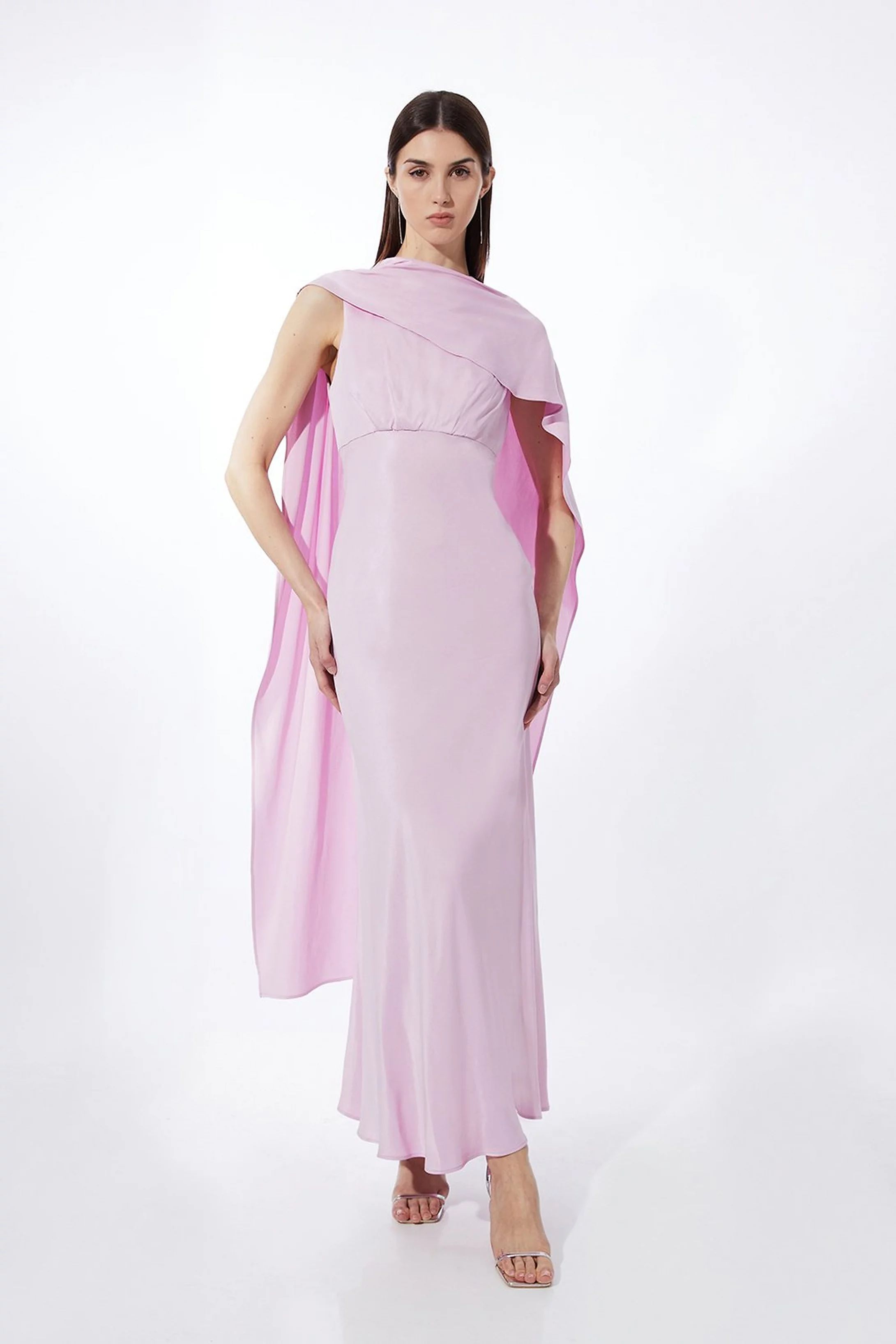 Petite Viscose Satin Draped Midi Dress | Karen Millen UK + IE + DE + NL