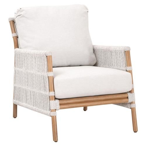 Dylan Coastal Beach White Upholstered Rope Natural Rattan Club Arm Chair | Kathy Kuo Home