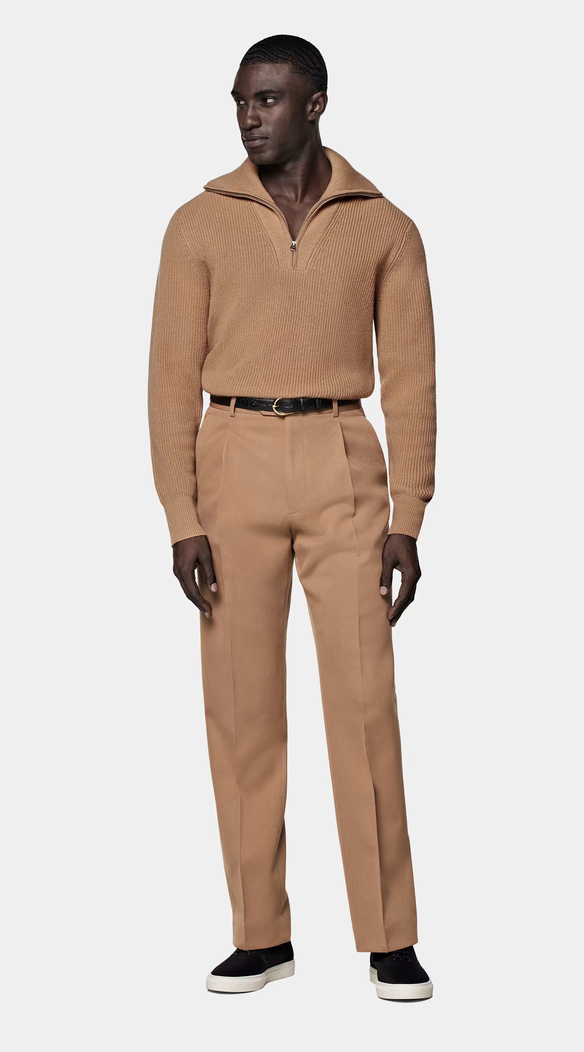 Mid Brown Ribbed Half Zip | Suitsupply (US)