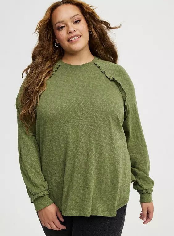 Slub Knit Ruffle Top in Black | Torrid (US & Canada)
