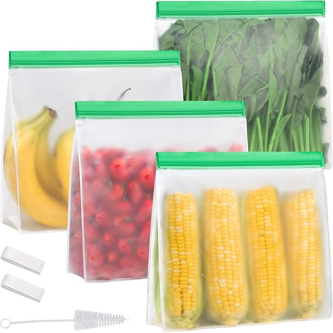 Reusable Gallon Storage Bags - Stand up Gallon Freezer Bags - 4 Pack LEAKPROOF 1 Gallon Size Bags... | Amazon (US)