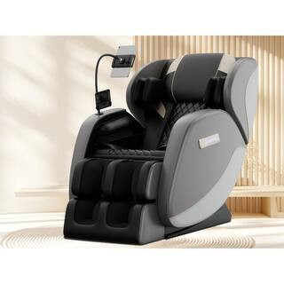 Cara Gray Faux Leather Reclining Full Body Massage Chair with Zero Gravity, Foot Rollers & Airbags, Heat, Bluetooth | The Home Depot