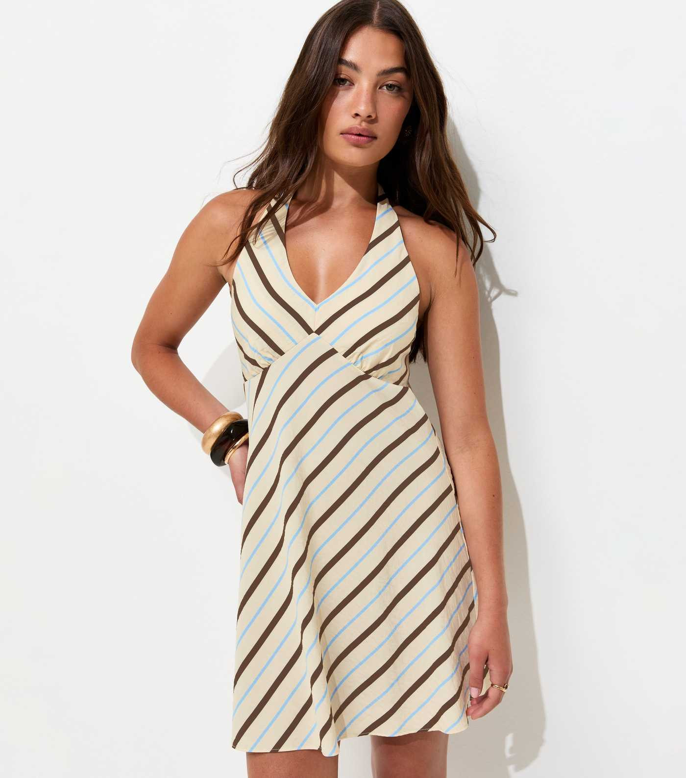 White Striped Halter Neck Mini Dress | New Look | New Look (UK)