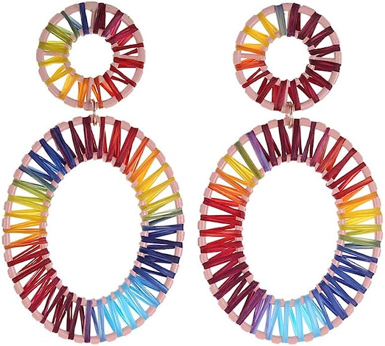 Raffia earrings, geometric shape earrings, with a playful pop of feminine flair for women,girls | Amazon (US)