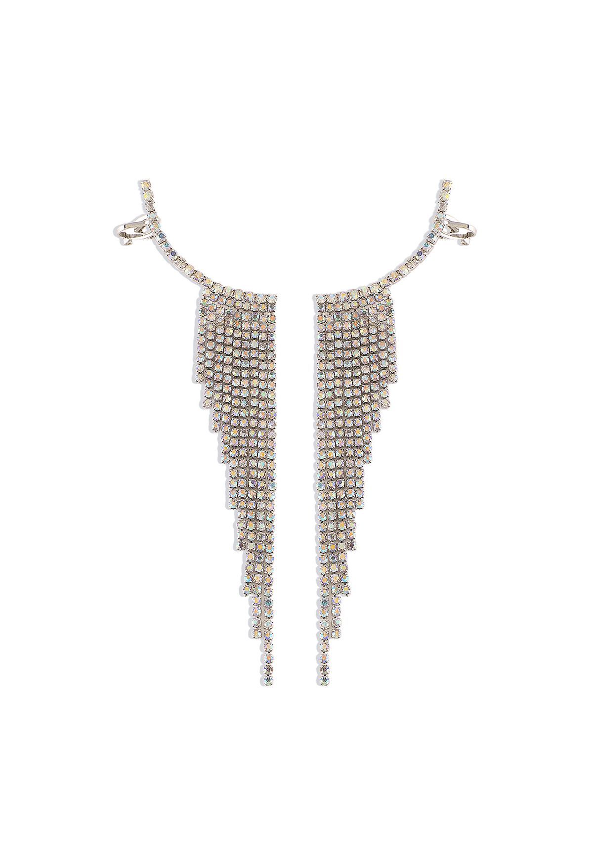 Glittering Wing Tassel Drop Earrings in Silver | Chicwish
