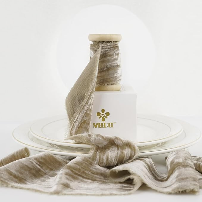 MEEDEE White Velvet Ribbon - 2 Inch Frayed Edge, 4 Yards Crinkle & Crushed Velvet for Christmas, ... | Amazon (US)