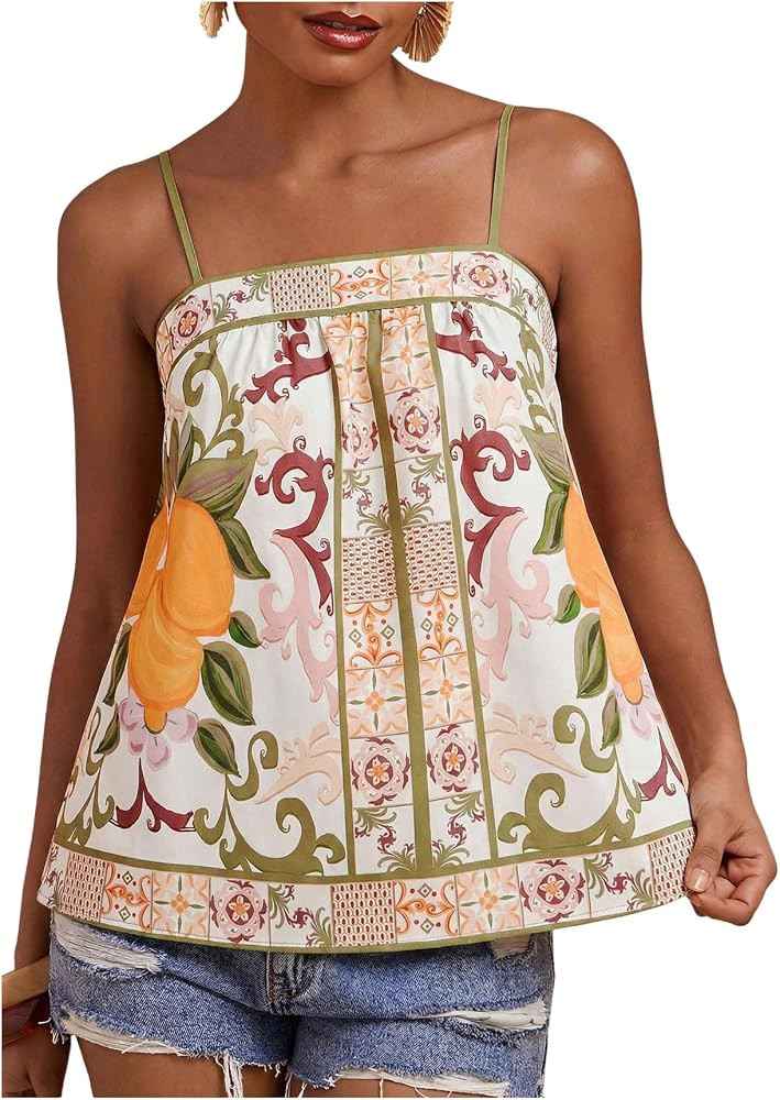 SOLY HUX Women's Boho Floral Cami Top Spaghetti Strap Sleeveless Vacation Summer Camisole | Amazon (US)